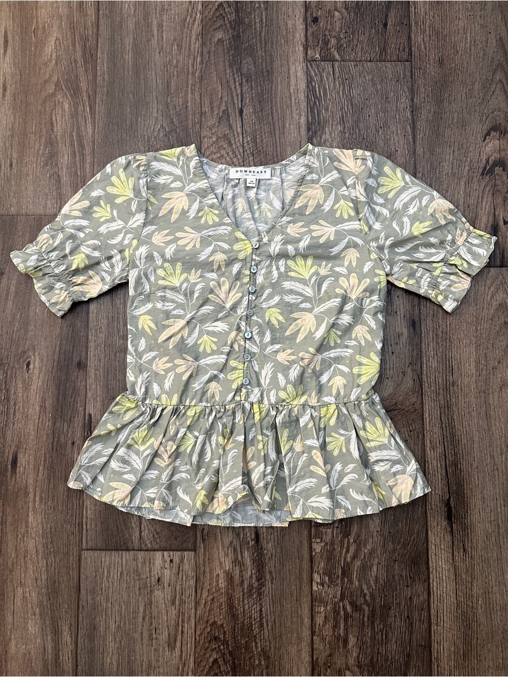 Downeast Floral Short Sleeve Babydoll Blouse Top Women’s Size XS